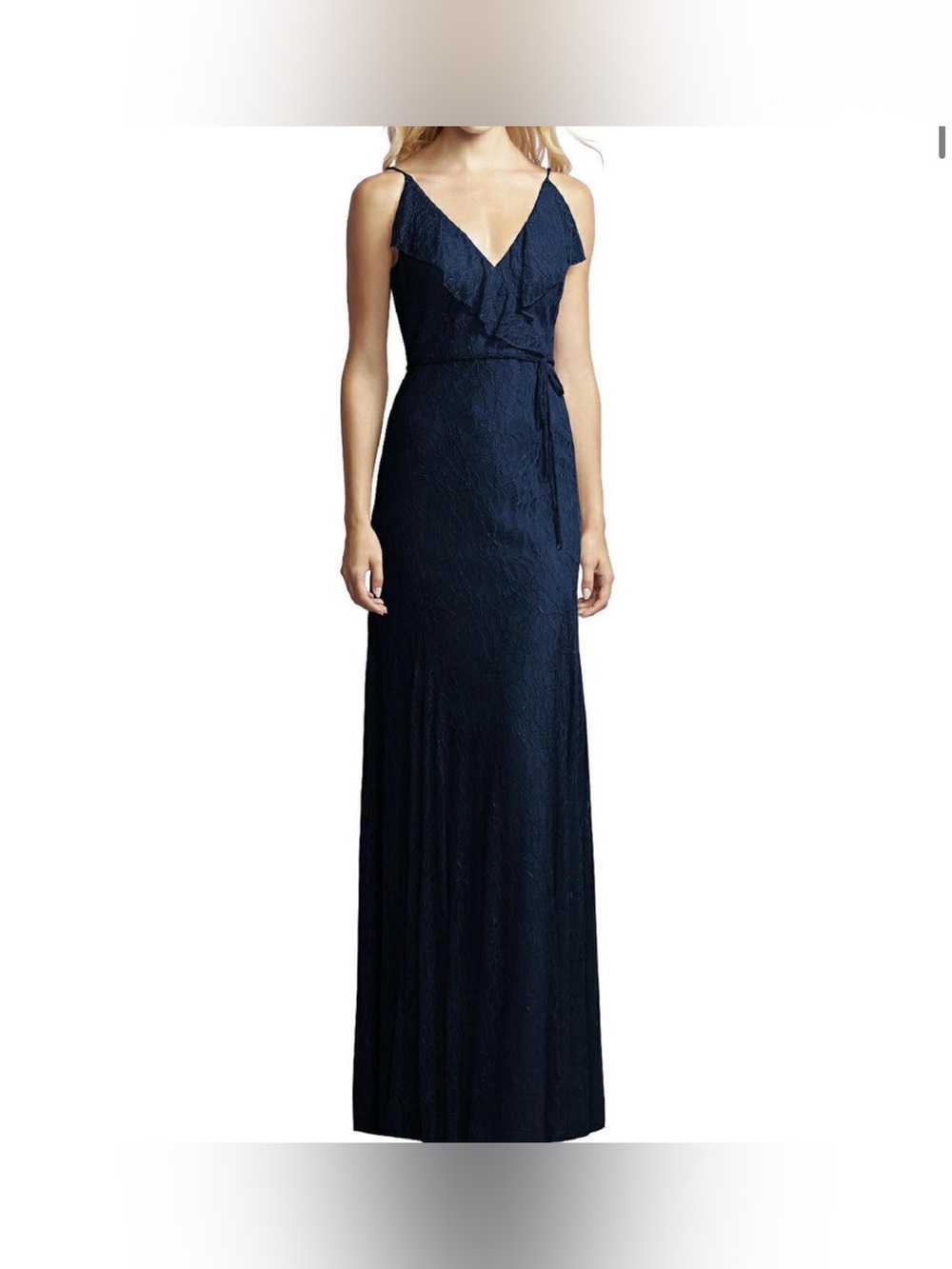JENNY YOO Women’s Bridesmaid V-Neck Style  JY519 Florentine Lace Navy Size S